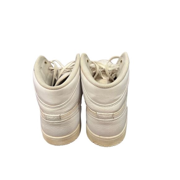 Nike Air Jordan 1 Mid Triple White Men 9 Leather 554724-109 Sneakers Shoe